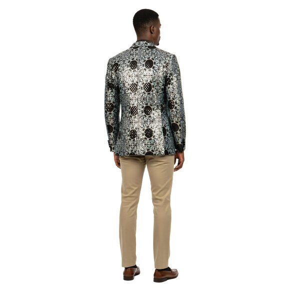 Empire™ Pearlescent Sequin Blazer Geometric Peak Lapel Hybrid-Fit, 4XL Only - Picture 4 of 5